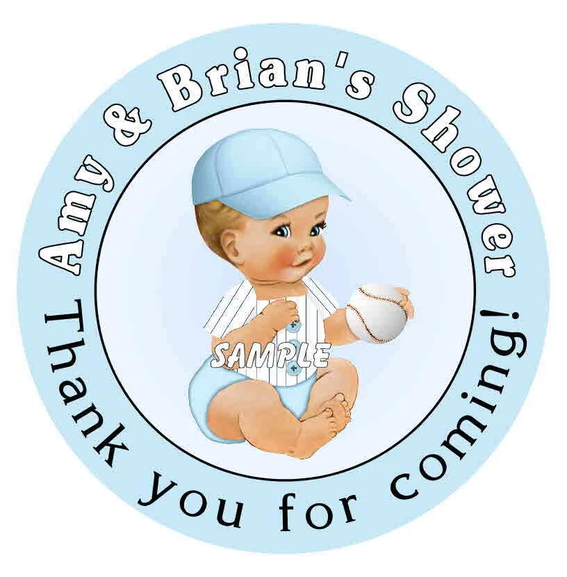 AZUL NIÑO BÉISBOL BABY SHOWER FAVORES PEGATINAS ETIQUETAS ETIQUETAS PARA BOLSAS DE REGALOS, ETC. Foto 1 de 1