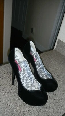 Pleaser Bordello Teeze II Negro Terciopelo Plataforma Bomba Stiletto Talla 8 M Foto 1 de 4