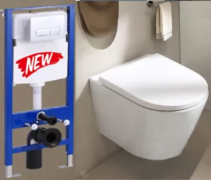 WC Set Vorwandelement +Betätigungsplatte + Wand Tiefspül WC mit Soft Close Sitz - Bild 1 von 16