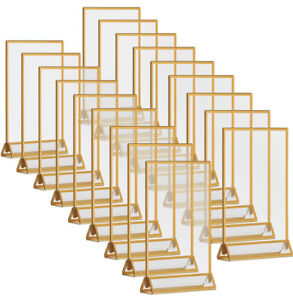 Gold Double Sided Picture Frames Table Number Clear Sign Holder Wedding 18pc B7