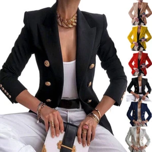 Women Slim Fit Blazer Jacket Long Sleeve Coat Button Cardigan Blouse Suit Tops - Picture 1 of 18