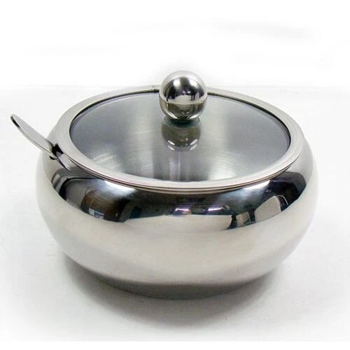 Azúcarero de acero inoxidable con tapa de vidrio y cuchara Foto 1 de 3