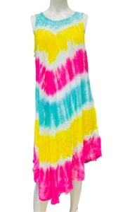 Damen Sommer Sommerkleid Regenschirm Batik Regenbogen Strand Resort Kleidung Boho Hippie - Bild 1 von 7