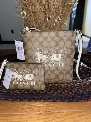NWT Coach Mini Rowan File Bag Signature Canvas & Leather Horse Sleigh Wristlet - Image 1 of 4