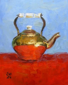 Kettle Still life Original oil painting Kitchen Wall art Canvas board 8x10 inch - Picture 1 of 1
