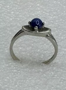 Anillo Vintage Oro Blanco 10K/Redondo Azul 5mm Estrella Zafiro Talla 6 - Imagen 1 de 8