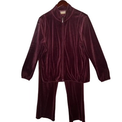 Liz Claiborne Lizwear Borgoña Terciopelo Chándal XL Chaqueta y L Conjunto Pantalones Hecho en EE. UU. Foto 1 de 4