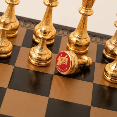 Italfama Oro/Argento Placcato Metallo Scacchi Set, Leatherette Board 48cm Italy - Immagine 1 di 4