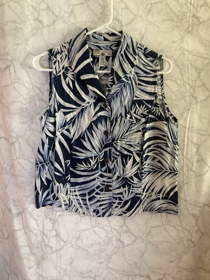 Camisa Hawaiana Caribbean Joe De Colección Para Mujer Talla M Vacaciones Playa Foto 1 de 4