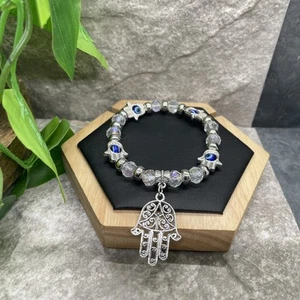 Lucky Evil Eye Hamsa Beaded Bracelet Stretch Protection & Blessings New B5888 - Picture 1 of 2