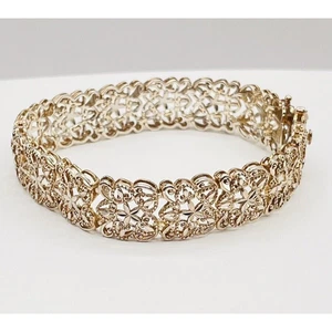 Sterling Silver 925 Linked Filigree Bars Bracelet Diamond Cut Sparkle - Picture 1 of 8
