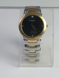 Working FOSSIL ARKITEKT FS-3003 BLACK DIAMOND DIAL 2-TONE MENS WATCH A4 - Picture 1 of 15