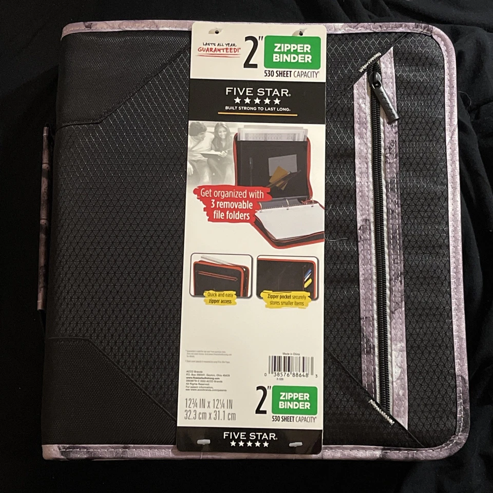 Five Star Zipper Binder, 2 Inch 3-Ring Binder 530 Sheet Capacity - Image 1 of 1