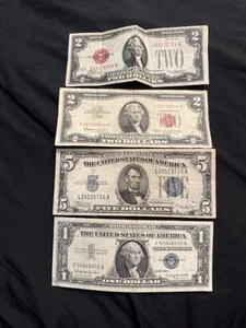 Lot Of 2 Dollar Bill Red Sell ,5 Dollar Bill Blue Sell,1 Dollar Bill Blue Sell - Picture 1 of 2