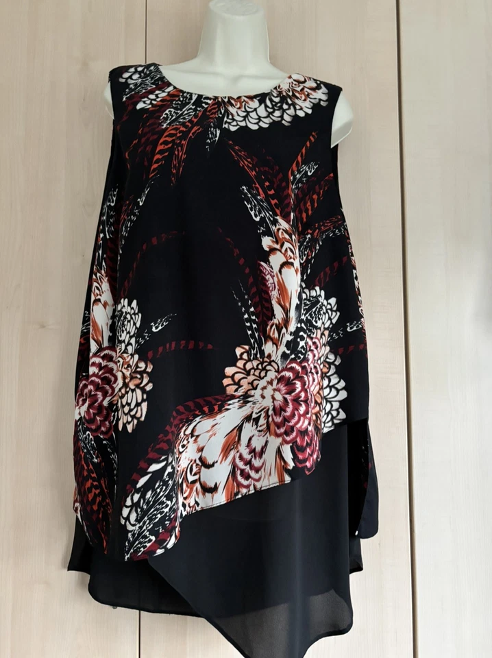 Ladies Size 18 DEBENHAMS Black & Red Double Layered Sleeveless Top Ex. Condition - image 1 of 4