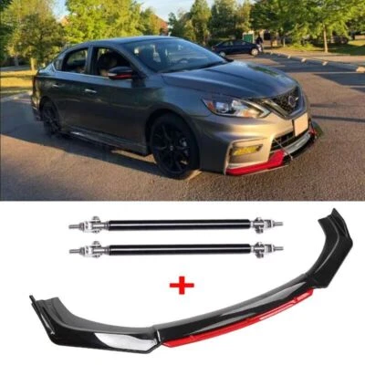 For Nissan Sentra 2000-2021 Gloss Black Red Car Front Lip Splitter +Strut Rods - Изображение 1 из 4