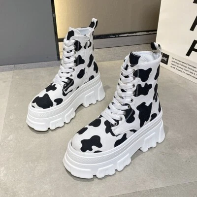 Botas de tornozelo femininas da moda com estampa de vaca - Imagem 1 de 4