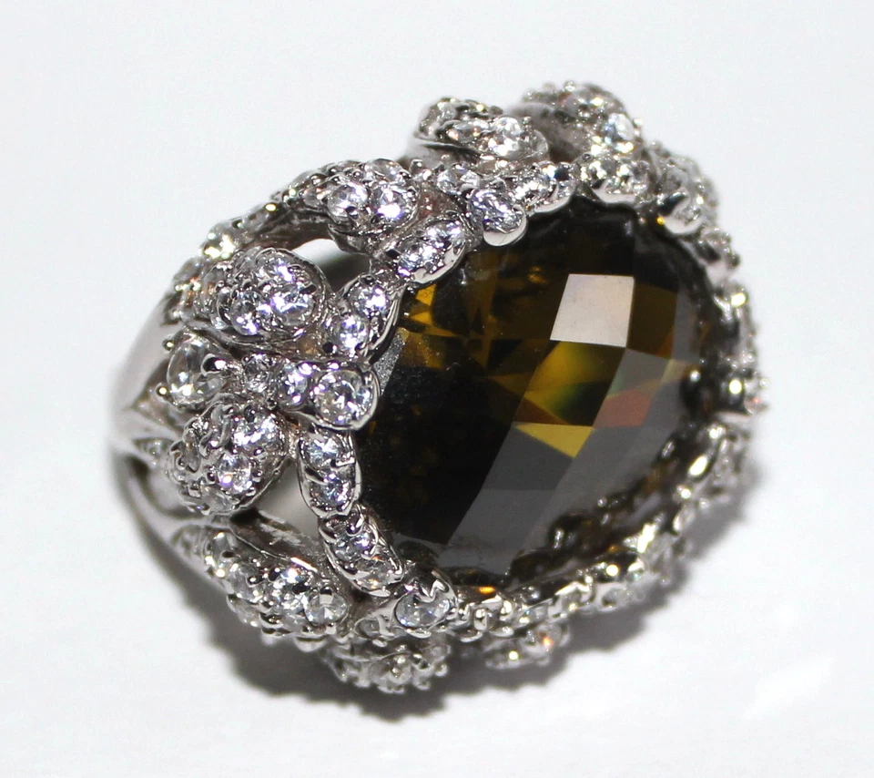 Traumhafter RING 925 Silber rhodiniert olivgrüner Spinell + weißen Zirkonia Gr52 - Bild 1 von 4