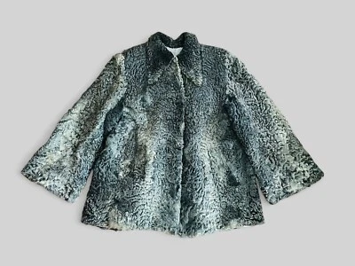 Abrigo columpio de piel de cordero rizado persa manga campana forrado tonos grises de colección años 50 Foto 1 de 4