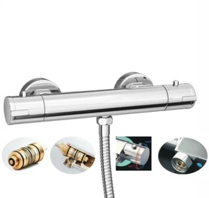 Modern Thermostatic Exposed Bar Shower Mixer Valve Tap Chrome Bottom 1/2" Outlet - Picture 1 of 8
