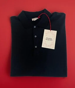 $580 Alexander McQueen Italia Camisa Polo Malla Negra Para Hombre Talla Grande - Imagen 1 de 8