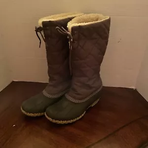 Stivali anatra LL Bean donna 7 M alti ginocchio neri trapuntati scarpe punta in gomma nylon - Foto 1 di 11