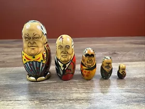 VTG Set of 5 Russian Soviet Political Leaders Nesting Dolls Hand Painted USSR - Picture 1 of 15