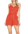 Lovers + Friends Womens Tank Romper Coral Red Floral Lace Party Cocktail Size XS