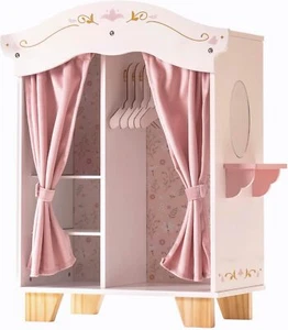 Wooden Play Armoire Closet for Dolls, Doll Closet Furniture Wardrobe with - Picture 1 of 5