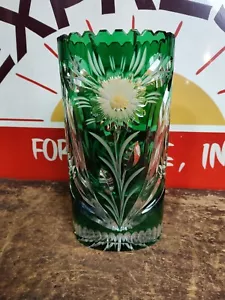 Vaso in cristallo trasparente stile ceco bohémien 10" bello - Foto 1 di 6