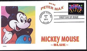 PETER MAX MICKEY MOUSE BLUE 1 OF 5 FDC- DWc CACHET - Picture 1 of 1