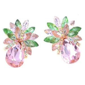 Pendientes de clip de metal tono dorado con estrás de cristal ER1404-GPG - Imagen 1 de 2