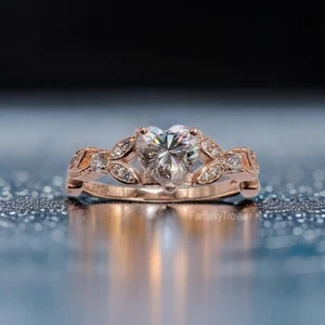 Heart Moissanite Engagement Ring, 925 Sterling Silver Vintage Wedding Band - Picture 1 of 10