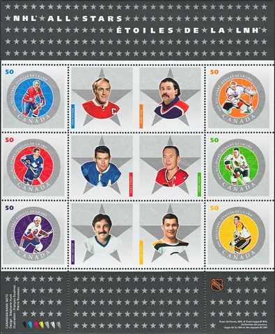 NHL. ALL-STARS - 6 = HOCKEY = Miniature Sheet of 6 sts Canada 2005 #2085 MNH Cover