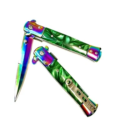 9"Marble Green Spring Assisted Open Blade Folding EDC Pocket Knife - Image 1 of 4