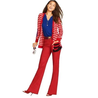Cabi 2 Reg Trouser Pant Linen Blend Mid Rise Wide Leg Pockets Red 5503 5503R Val - Image 1 of 4