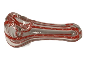 Red Stripe Tobacco Glass Spoon Pipe | 2.75" - Picture 1 of 3