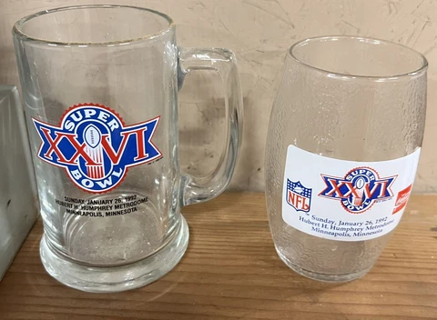 2 Glasses 1992 Super Bowl XXVI Beer Mug Stein Washington Redskins Commanders Cover