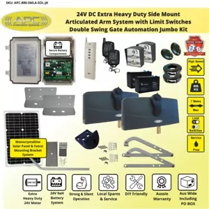 24V Solar Powered Double Swing Gate Opener Jumbo Kit - built in limit switches - Picture 1 of 12