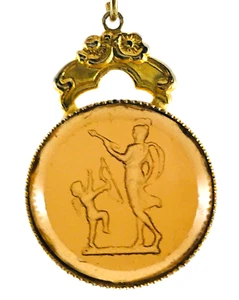 Collar Redondo Ámbar Cabujón Camafeo Hombre y Niño Tono Dorado De Colección - Imagen 1 de 7