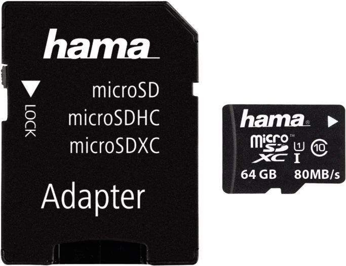 Hama 64GB MicroSDHC Card with SD Adapter Class 10 UHS-I Up to 80MB/s - Immagine 1 di 1