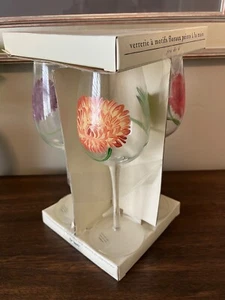 NEW VTG PIER 1 SET 4 WINE GLASSES HAND PAINTED FLORAL 10" TALL COLLECTIBLE NOS - Picture 1 of 8