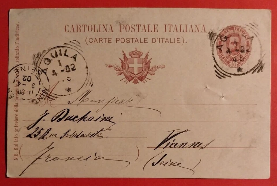 Postcard Whole Postal 10 C. Umberto I 1902 Eagle - Vienna (C 47) - Image 1 of 2