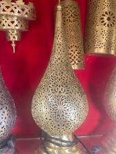  Lámpara de mesa de latón marroquí, lámpara de cabecera de bronce hecha a mano
