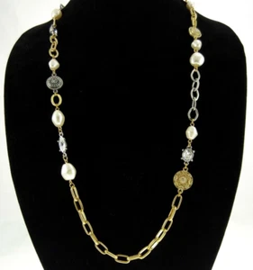 Collar cadena metal mezclado perlas imitación 30 aniversario Chico 35" estrás - Imagen 1 de 6