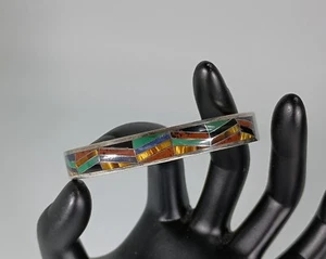 MB-63 Mexico 950 Inlay Bangle Bracelet, Hinged, Multi-Stone 7" 42gr - Picture 1 of 9