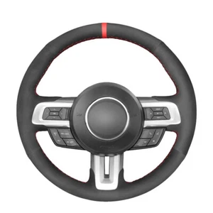 Hand-stitched Black Suede Car Steering Wheel Cover For Ford Mustang GT GT350R - Foto 1 di 8