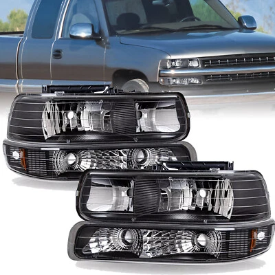 Black Headlights+Bumper Lamps For 99-02 Chevy Silverado/00-06 Tahoe Suburban - Image 1 of 4