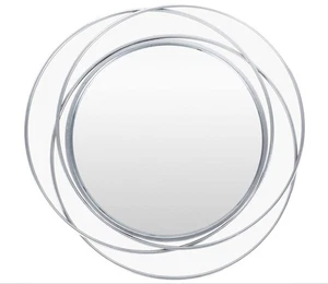 Espejo de pared redondo Livabliss by Surya Dixie pintado metálico plateado - Imagen 1 de 3