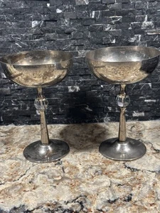 Vintage Silver Plate Champagne Goblet 2 Glasses Wine Goblet Vintage Wedding - Picture 1 of 11